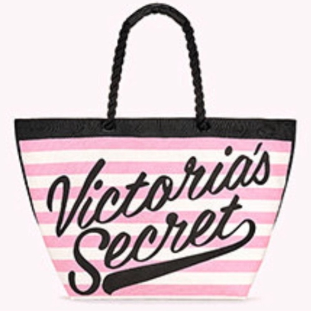 VICTORIA’S SECRET WEEKENDER CANVAS TOTE BAG STRIPED LOGO OUTSTANDING QUALITY - Picture 3 of 3